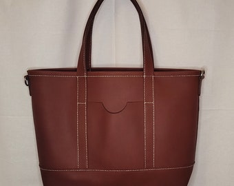 Ladies Large Leather Tote, Women's Leather, Pocket and Strap