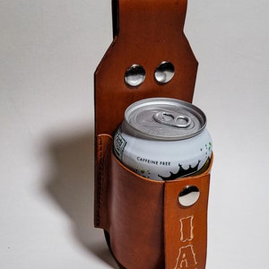 Leather Drink Holder Holster Can Bottle Adjustable - Laser Engraving - Personalized