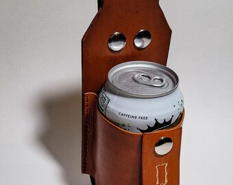 Leather Drink Holder Holster Can Bottle Adjustable - Laser Engraving - Personalized