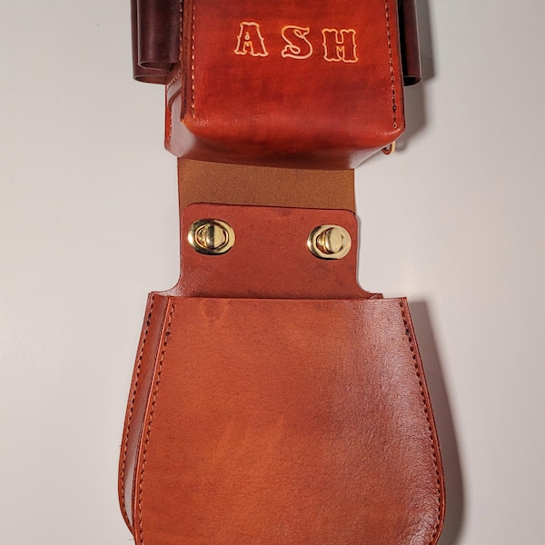 Shotgun shell holder and hull bag, shot shell, top grain leather, trap, skeet, shooting (made to order)