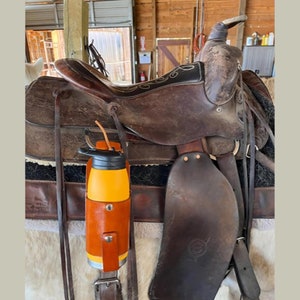 Leather Drink Holder for Billet Saddle Strap Equestrian Drink holder for saddle Laser Engraving Personalization Two sizes image 8