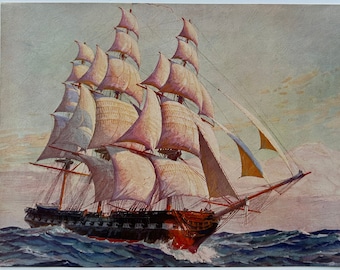 Vintage Clipper Ship 12x16 Art Print, Nautical Ocean Scene