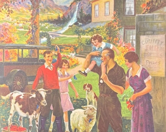 Vintage First Prize County Fair Print, Farm Animal Art, Rural Americana, Family Farm Scene, Antique Style Calendar Art