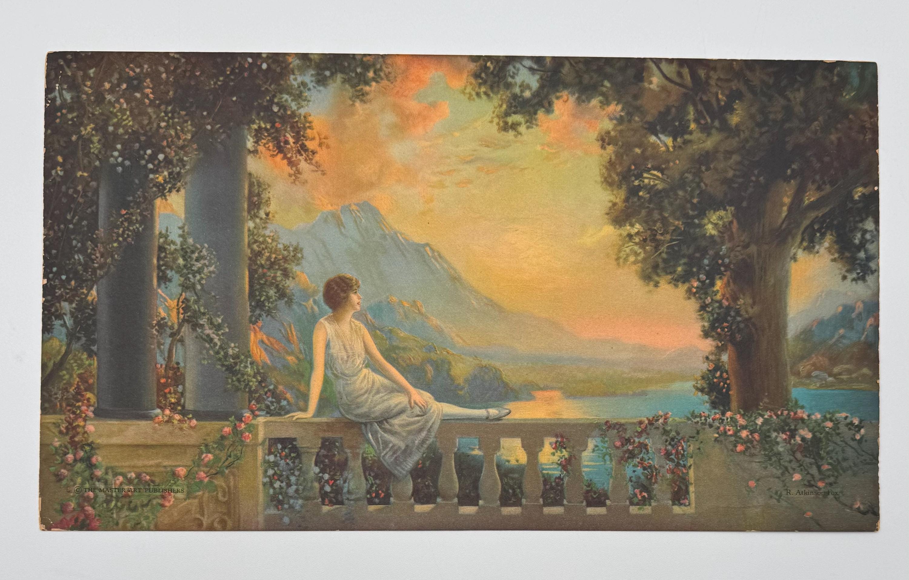 Vintage R Atkinson Fox Sunset Dreams Print 8x14 Romantic Landscape