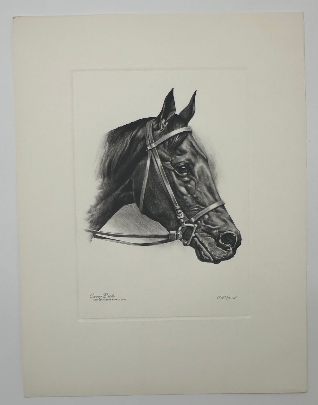 1961 Kentucky Derby Winner Carry Back, 12x16 CW Ernst Vintage Black ...