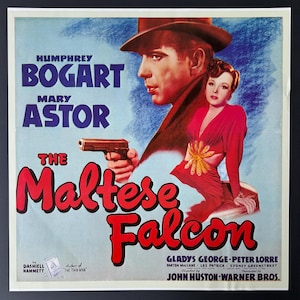 Vintage 1983 Maltese Falcon Movie Poster – Humphrey Bogart Film Noir Print – Classic Hollywood Wall Art – Square Reproduction
