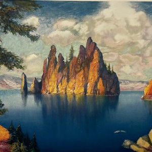 The Phantom Ship Crater Lake Oregon by Louis Seybold Vintage 18x24 Landscape Print bild 1
