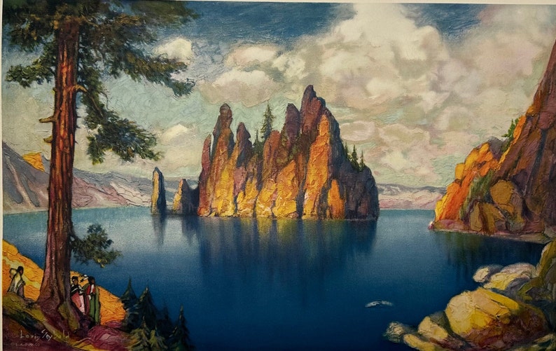 The Phantom Ship Crater Lake Oregon by Louis Seybold Vintage 18x24 Landscape Print bild 1
