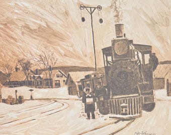 Vintage Train Fine Art Sepia Print Winter at Phillips, Mike Pearsall 12.5x14 Wall Art