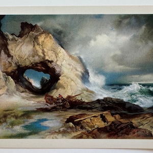 Vintage Thomas Moran 5x7 Small Print Treasure Island, Cavern and Ocean Waves Crashing