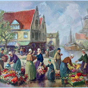 Vintage Francis William Vreeland 8x10 Print, Colorful Dutch Flower Market, Home Decor Ready to Frame