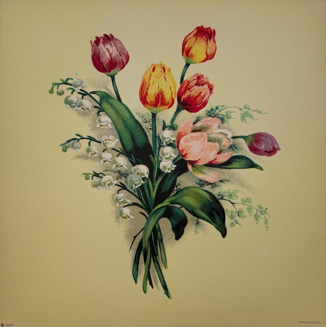 Vintage 1940s Tulip and Lily Print – Art Deco Botanical Flower Wall Art ...