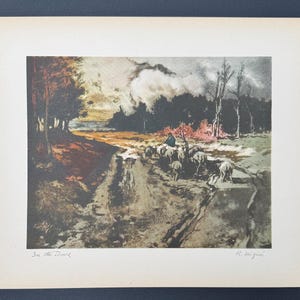 In the Dunes, Vintage R. Migini Pastoral Landscape Fine Art Print, European Setting, Beautiful Muted Colors, Ready to Frame