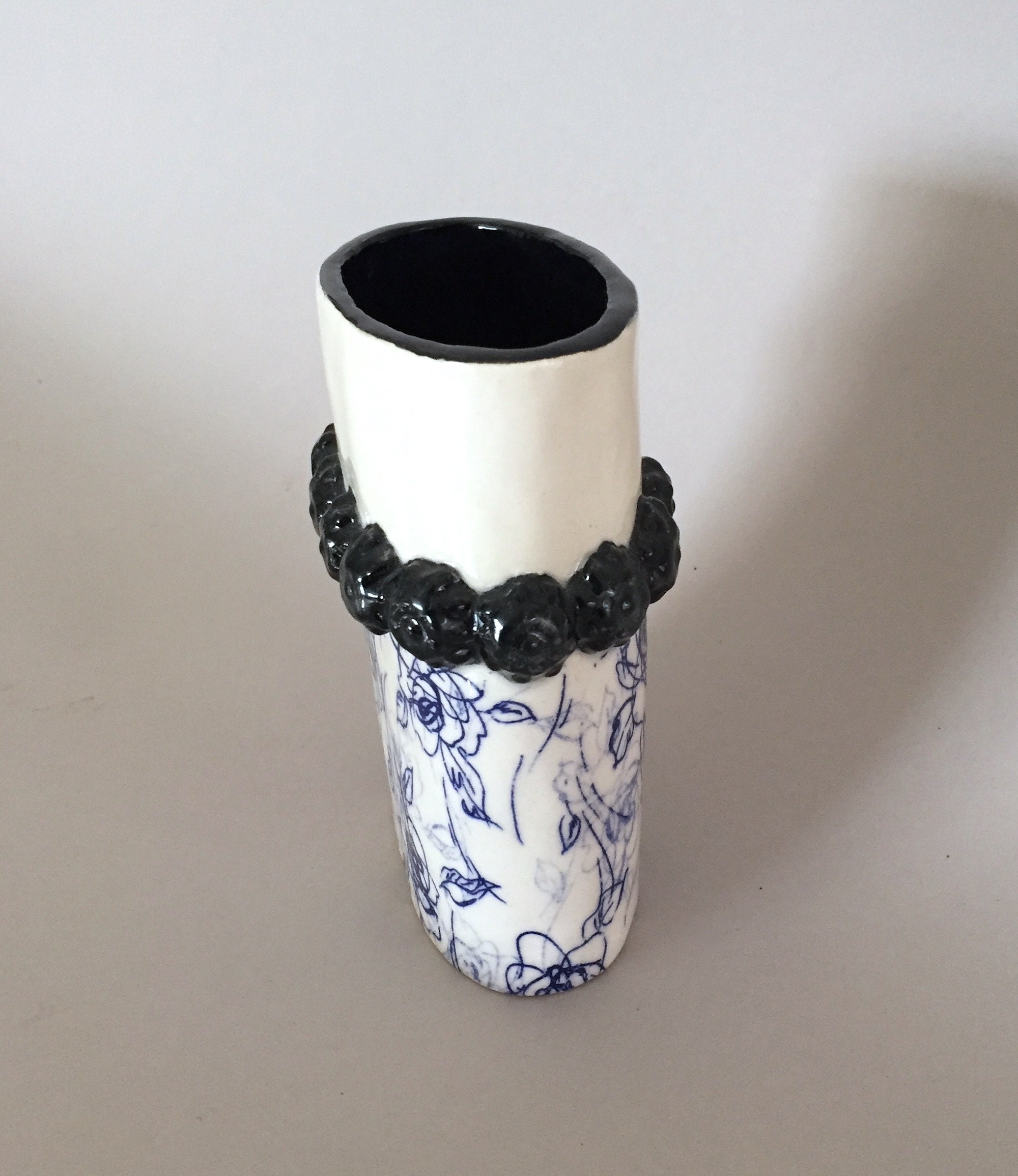 Blue and White Decal Oval 5 High Vase Etsy