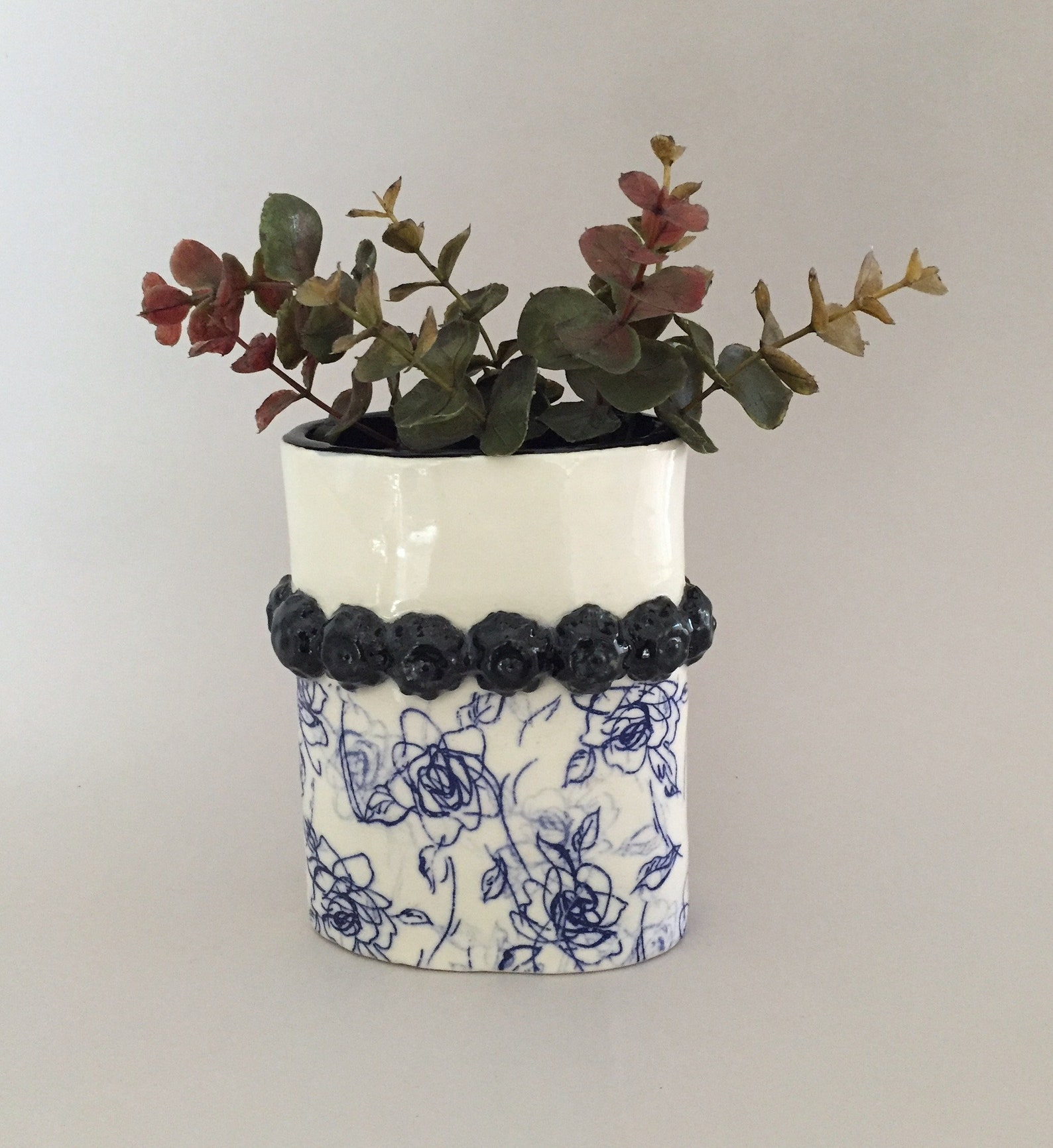 Blue and White Decal Oval 5 High Vase Etsy