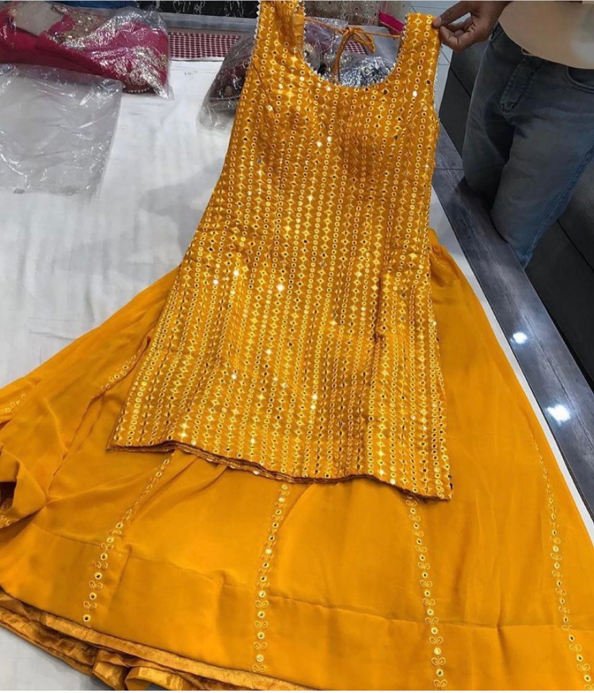 mustard yellow plain kurti