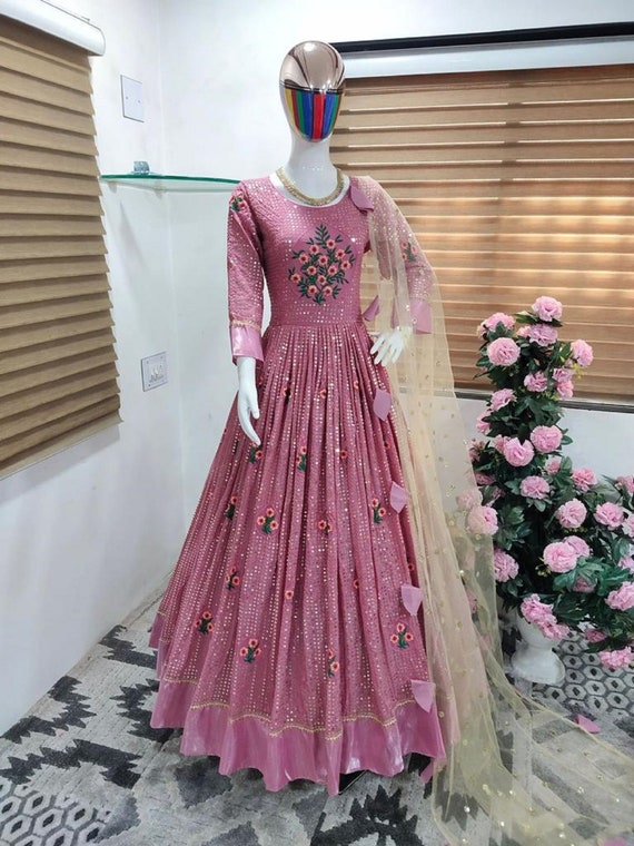 Party Wear Mirror Work Indian Gown - Evilato Online Shopping