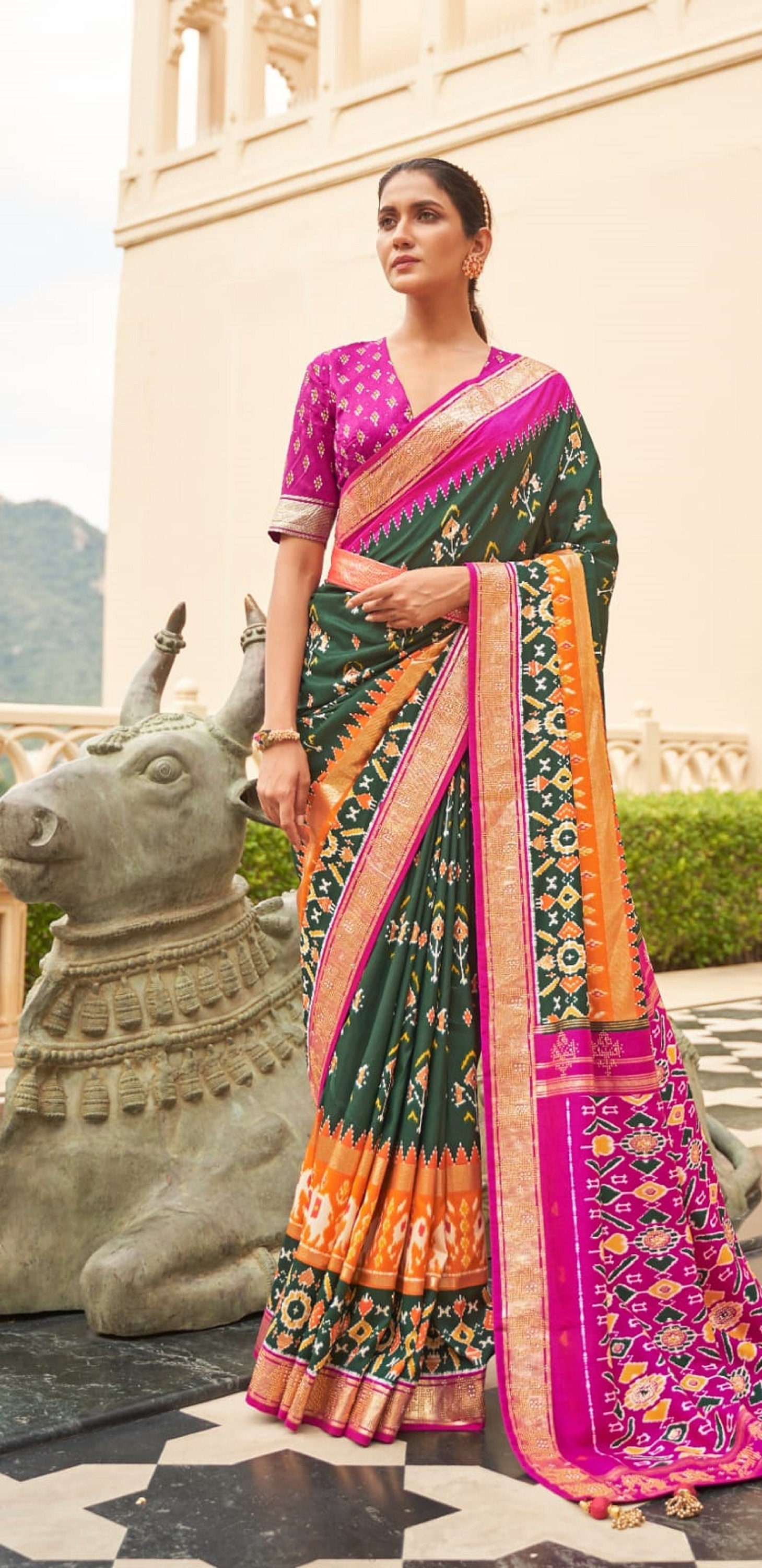 Pretty Green Colour Soft Patola Silk Saree for Women Blouse - Etsy