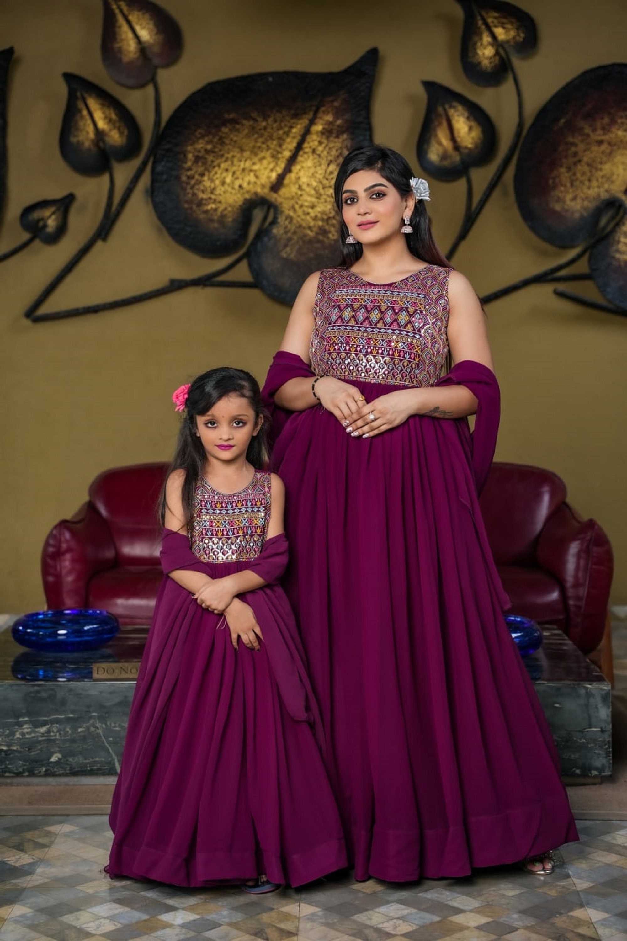 Green Mommy and Daughter Combo Heavy Dress - Indian Heavy Anarkali Lehenga  Gowns Sharara Sarees Pakistani Dresses in USA/UK/Canada/UAE - IndiaBoulevard