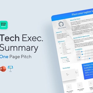 Tech Startup Executive Summary / One-Page Pitch Presentation Template for PowerPoint or Keynote