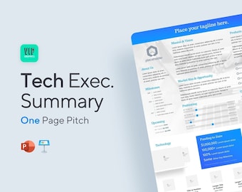 Tech Startup Executive Summary / One-Page Pitch Presentation Template for PowerPoint or Keynote