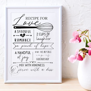 Druckbares Rezept für Liebe Dekor Schild mit Instant Download | Brautschild | Küchendeko | Geschenk zur Wohnungserwärmung