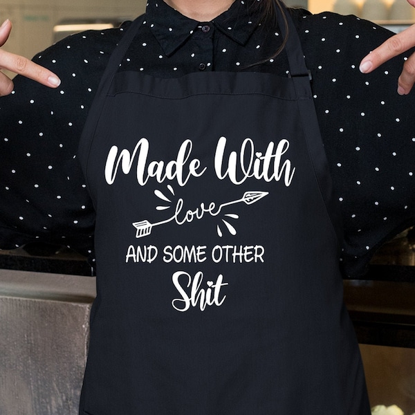 Funny Apron Gift | Made With Love and Some Other Shit | Apron for Women | Aprons for her | Baking Cooking Gifts | Apron Bib With Pockets UK