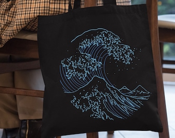 Hokusai The Great Wave Tote Bag, Japanese Aesthetic Kanagawa Vaporwave Classic Art Ocean Wave, Shopping Travel Carry Bags, Japan Gifts