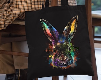 Cute Bunny Face Watercolour Tote Bag, Happy Rabbit Face Painting Shopping Tote Bag, Canvas Tote Gift Idea For Animal Lovers & Pet Owners