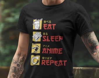 Eat Sleep Anime Repeat T-shirt | Funny Anime Shirt for Men Women | Anime Manga Lover Gift | Anime Gift Tshirt | Japan Culture Present Shirt
