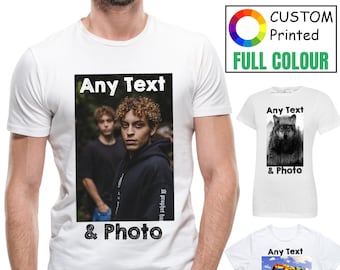 T-shirt met gepersonaliseerde foto, aangepast logo | Elke afbeelding en tekst | Gepersonaliseerde afbeelding T-shirt A4 A3 Print Your Photo | T-shirt verjaardagscadeau