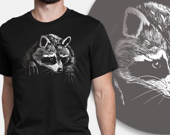Lustiges Waschbär T-Shirt Auge gepatcht Waschbär Monochrome Top schwarz und weiß Grafiken - Piraten Parodie Tier Skizze Kunst