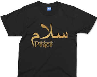 Salaam Peace T-shirt, Islamic Shirt with Arabic and English Text, Inspirational Eid Ramadan Kareem Gift Top, Muslim Gift for Kids Adults