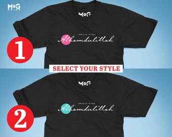 Alhamdulillah Arabic Typography T-Shirt, Muslim Islamic Religious Quote Top
