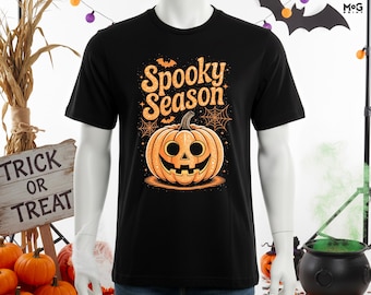 Spooky Halloween Season Tee, Happy Pumpkin Face Shirt, Unisex Scary Fall Outfit, Funny Kids Adults Costume Tee for Parties & Trick-or-Treat