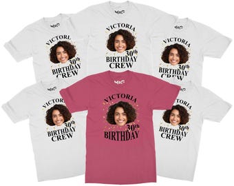 Custom Face 30th Birthday Crew T-Shirt, Personalized Photo Milestone Tee