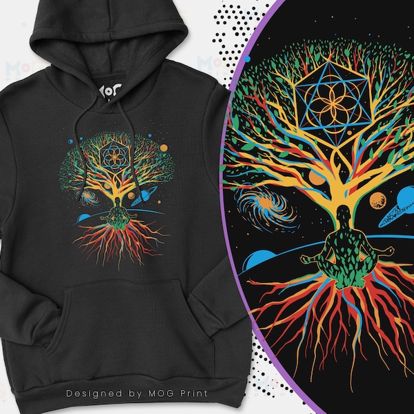 Meditation Zen Tree of Life Hoodie | Mandala Meditating Universe Jumper Yoga Spiritual Psychedelic Buddhist Mystical Cosmic Colorful Hoody