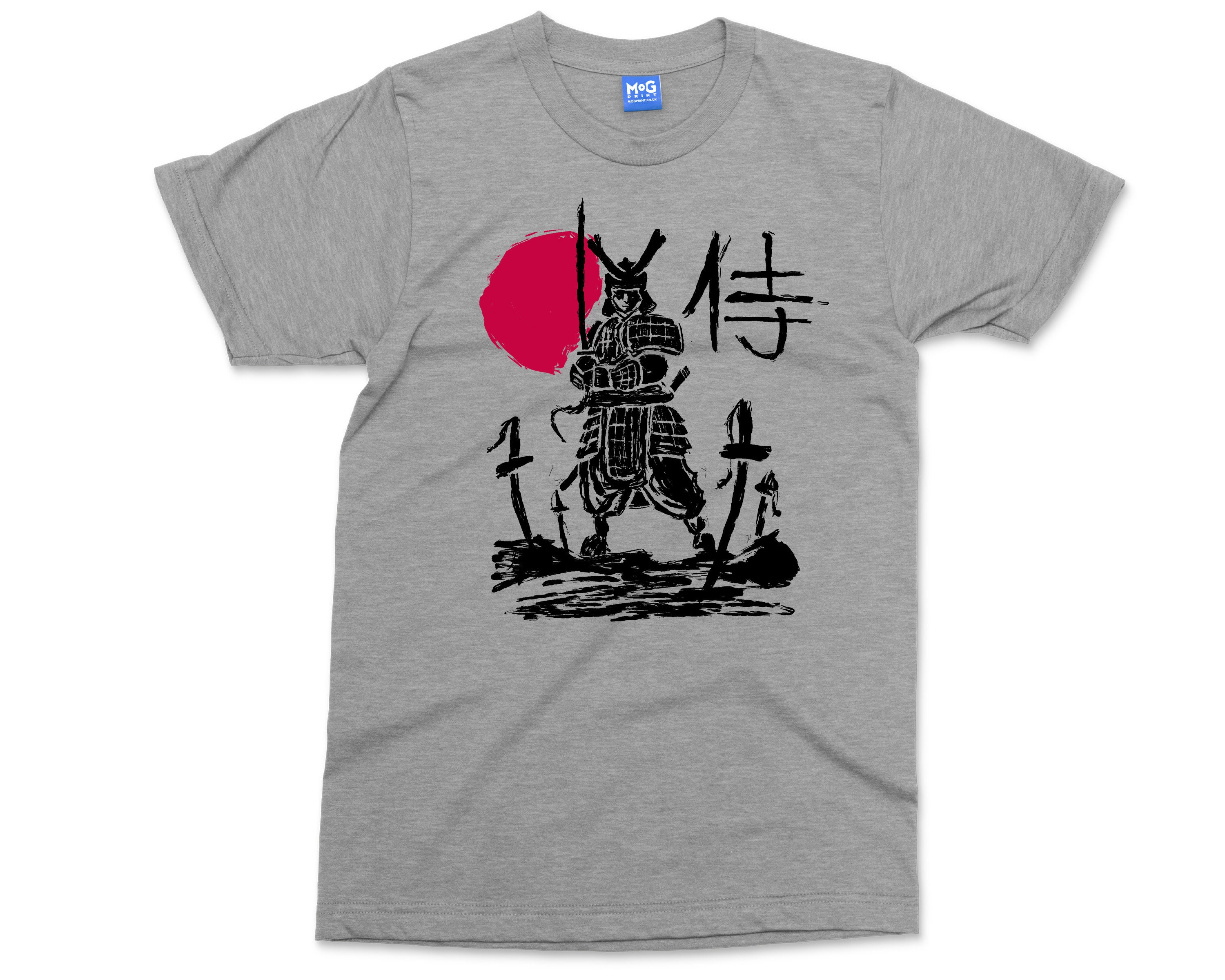 サムライペイントスケッチアートTシャツ日本太陽戦士ヴィンテージ剣士 
