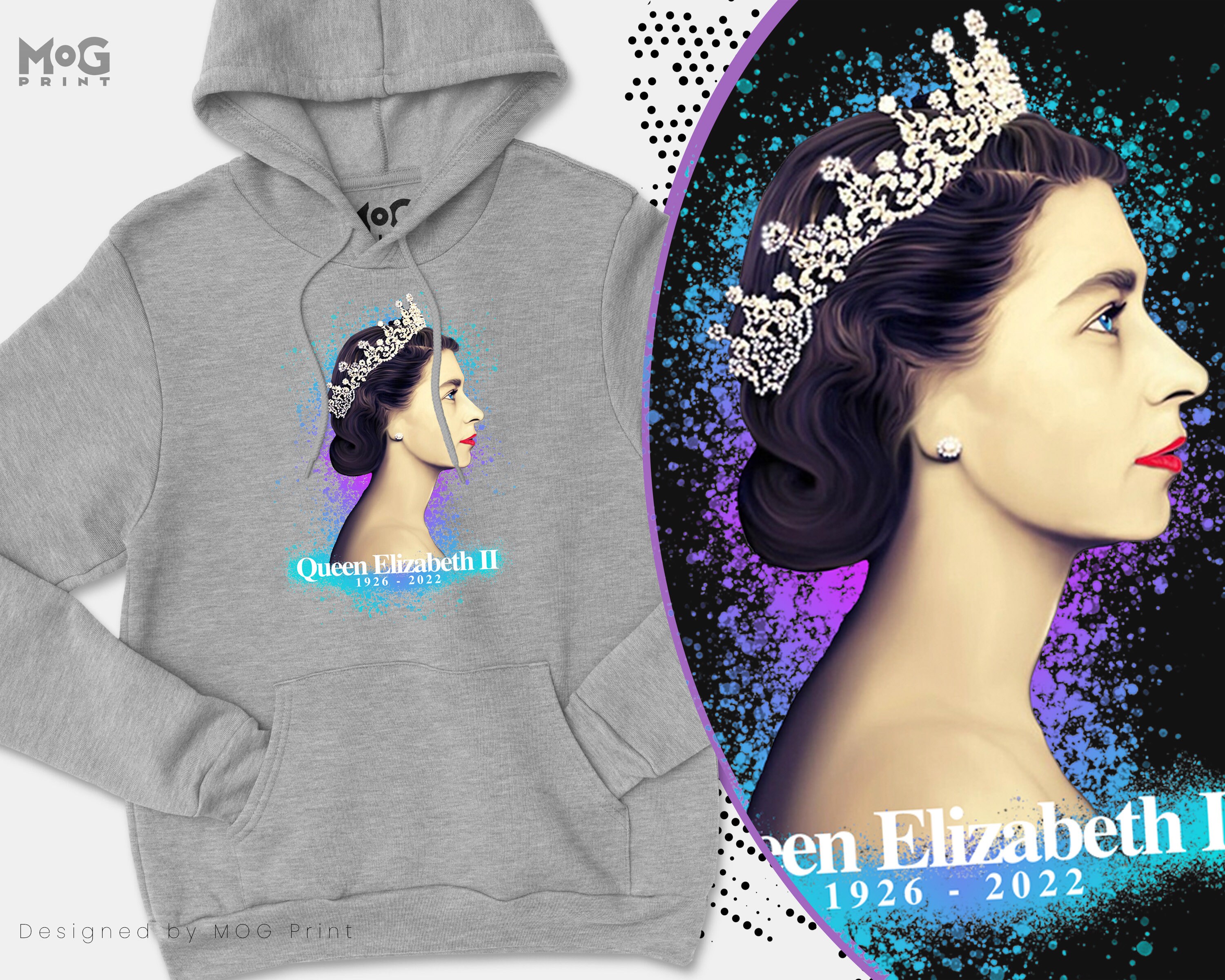 Discover Queen Elizabeth II Hoodie Operation London Bridge Rest in Peace 1926-2022 RIP Portrait Photo Graphic Queen Crown Royal Jumper