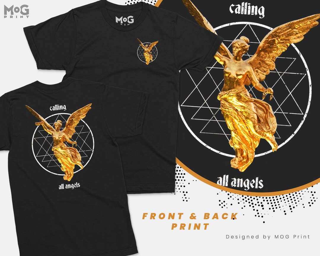 Golden Angel Statue London Tshirt Front & Back London Essential T