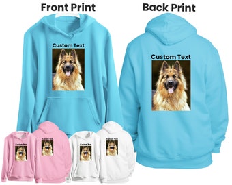 Custom Photo Hoodie Front & Back Printed Hoody, Personalised picture Image, own Photo or Text, Customised Stag DO Hen Party Birthday Jumpers
