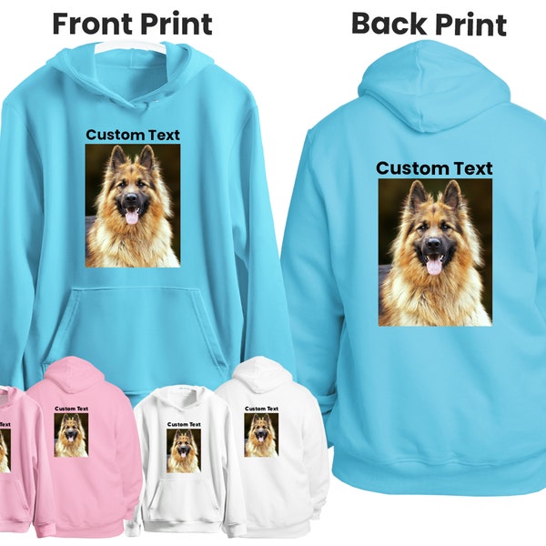 Custom Photo Hoodie Front & Back Printed Hoody, Personalised picture Image, own Photo or Text, Customised Stag DO Hen Party Birthday Jumpers