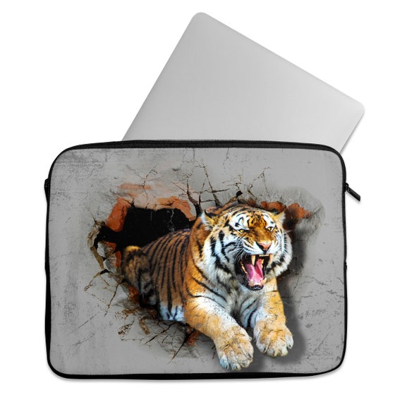 Tiger Break Through Wall Art 12 13 14 15 Laptop Savage 3D Effect Sleeve Case Universal Cover Bag