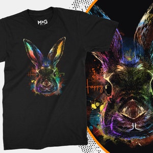 Happy Bunny Watercolour T-shirt | Easter bunny Ears Colourful Print Art | Animal tshirt | Rabbit Hare Bunny Lover Tee | Pet Owner Gift Shirt