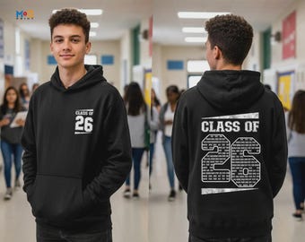 Klasse van 2026 gepersonaliseerde naam hoodie, afstudeerfeest bijpassende trui klasgenoten, aangepaste naam partijgenoot Leavers '26 trui mannen vrouwen