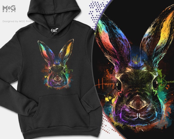Happy Bunny Watercolour Hoodie Easter Bunny Ears Colourful Print Art Animal Tshirt Rabbit Hare Bunny Lover Pet Owner Gift Jumper Etsy Canada