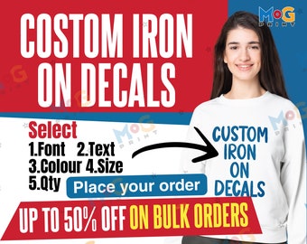 DIY Iron on Vinyl Transfers, Iron on Name, Iron on Letters, Custom Text Personalised Iron on Transfer, Custom Heat Transfers, Iron on Decal