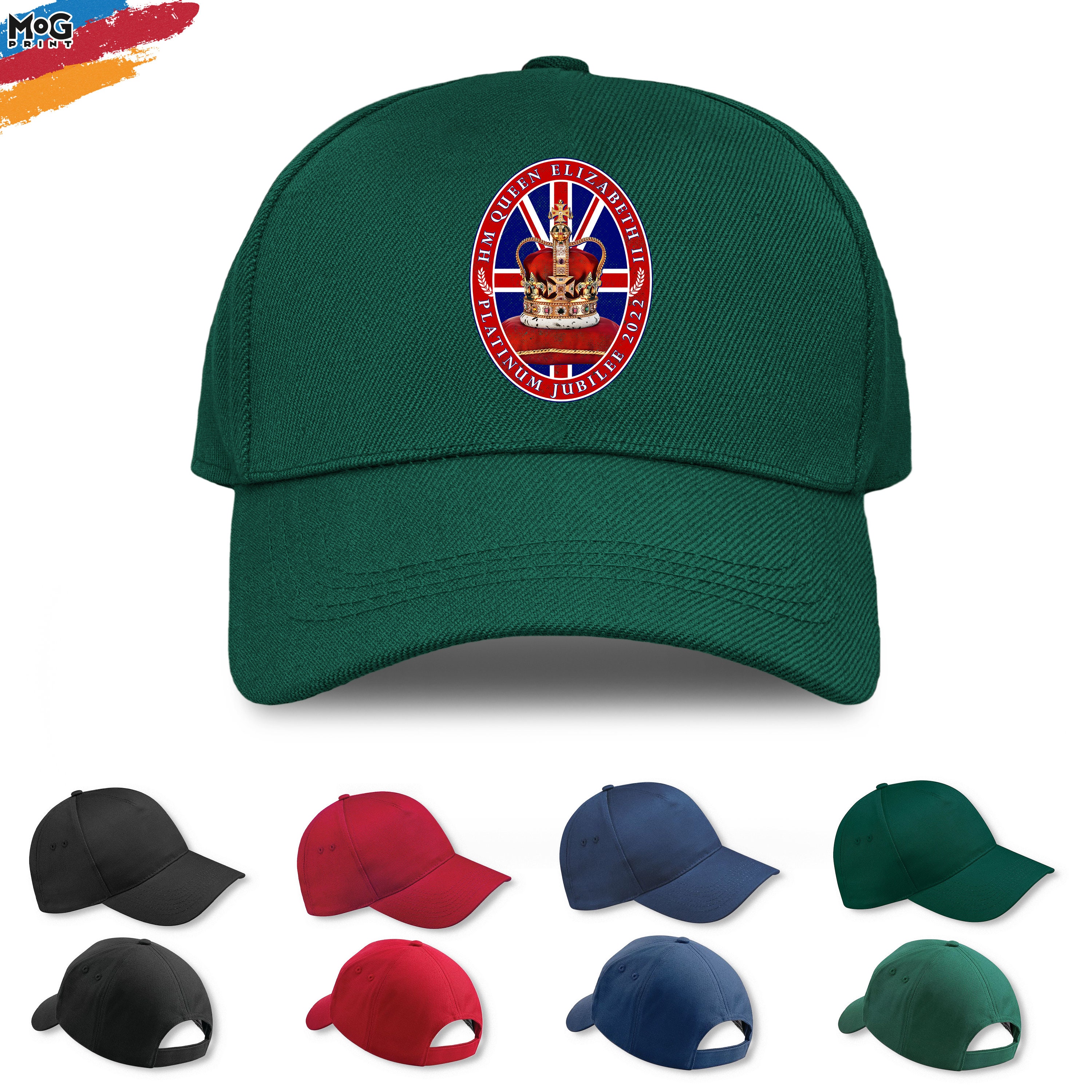 Discover Queen Elizabeth II Papal Crown Baseball CAP | The Queens 70th Platinum Jubilee 2022 Celebration Event | Union Jack Flag Print | Unisex HAT