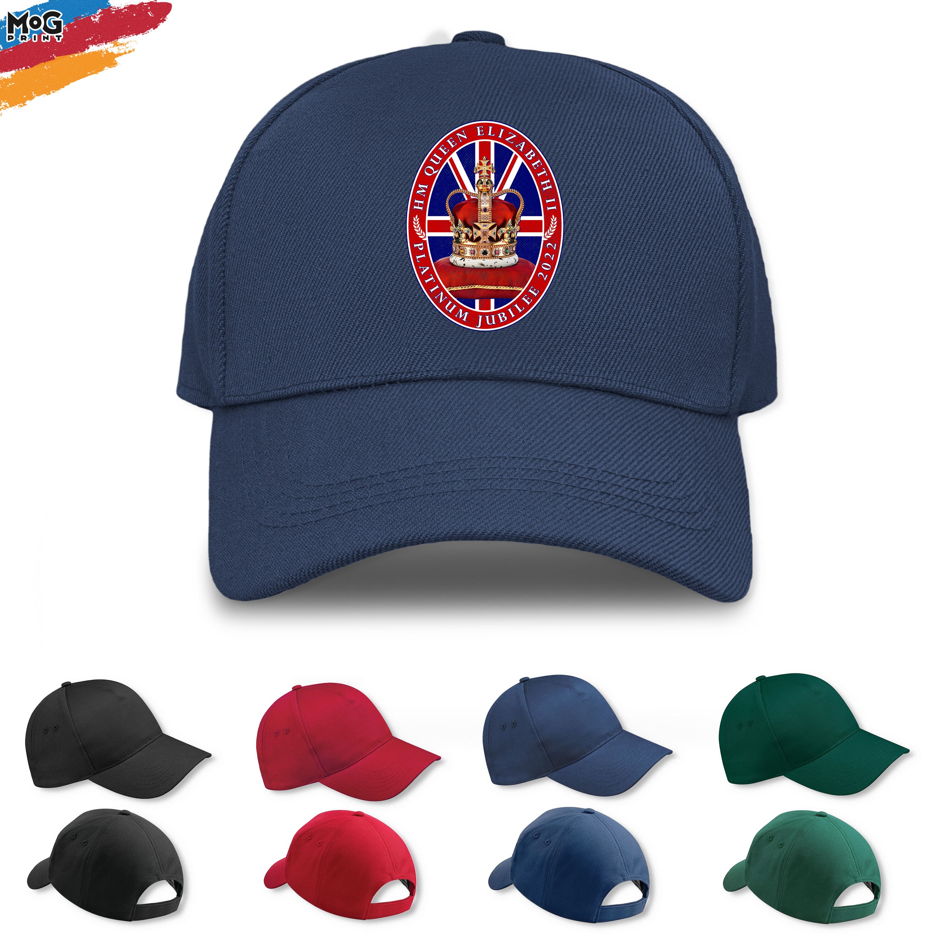 Discover Queen Elizabeth II Papal Crown Baseball CAP | The Queens 70th Platinum Jubilee 2022 Celebration Event | Union Jack Flag Print | Unisex HAT