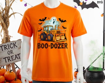 Funny Halloween Boo Dozer Ghost Pumpkin T-Shirt, Bulldozer Graphic Kids Spooky Night Top, Lantern Tractor Joke Halloween Party 2026 Tee Tops